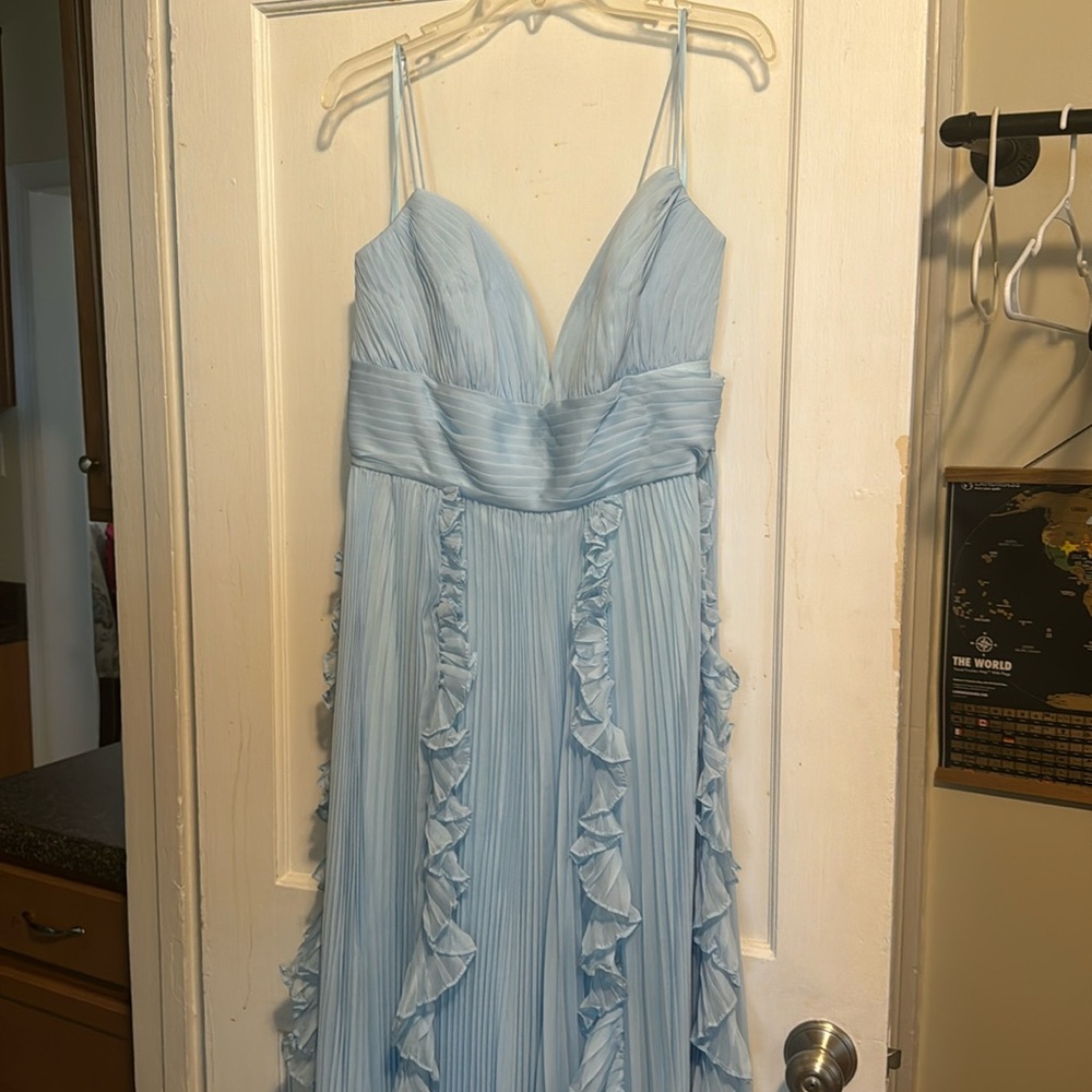 Mac Duggal blue ruffle dress